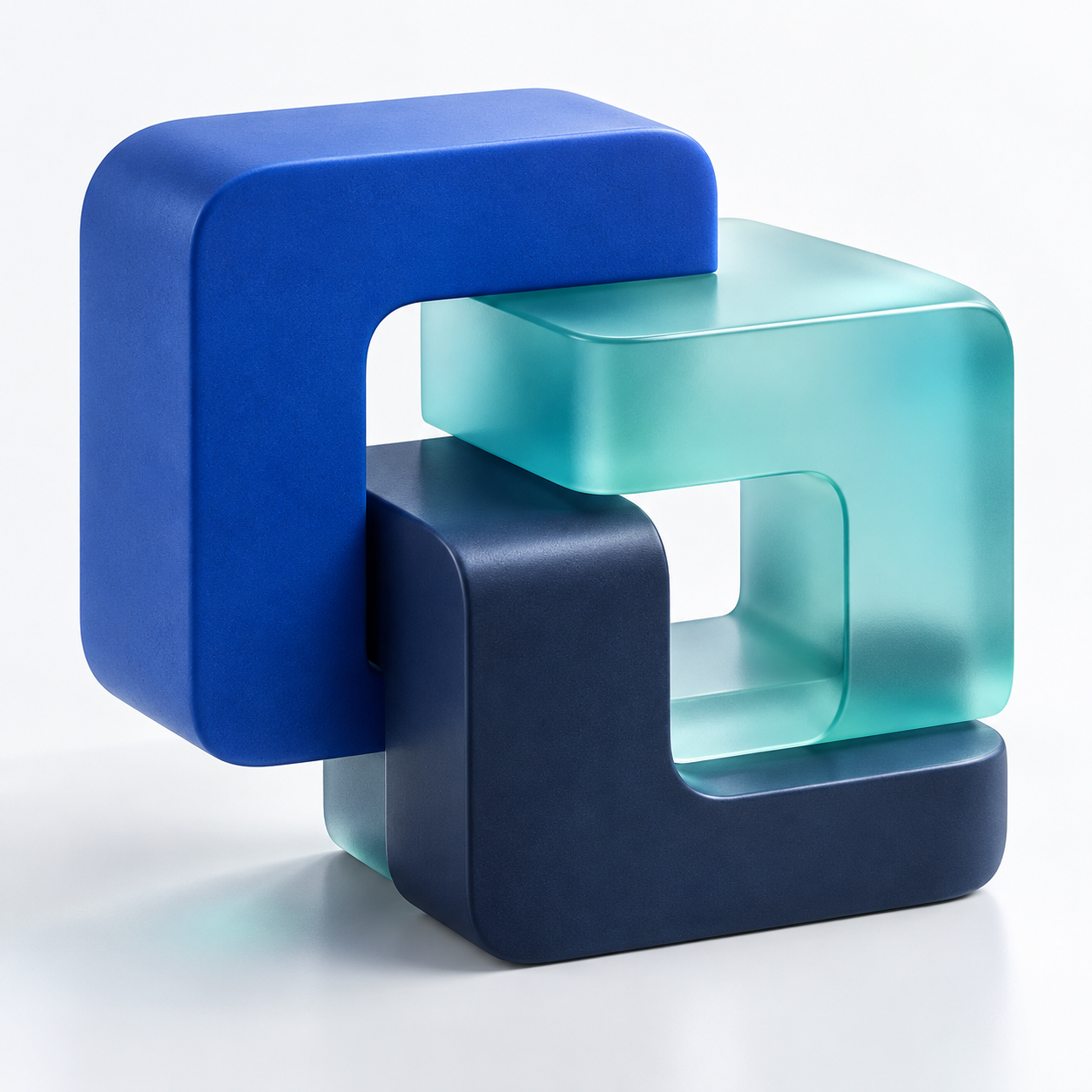 Interconnected blue and teal architectural forms